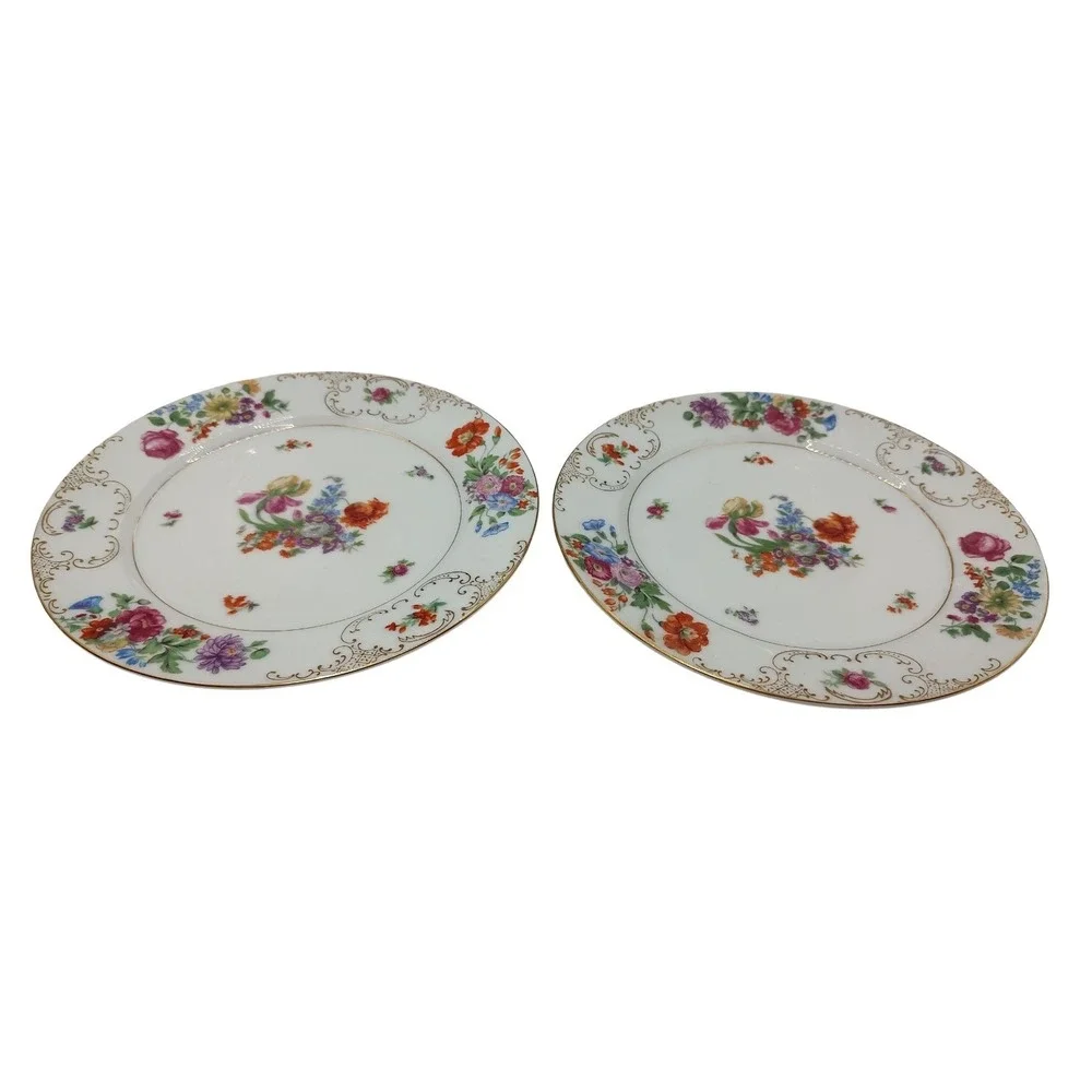 Vintage SGK China Salad Plate Floral Pattern‎ Gold Trim Scroll Set of Four
